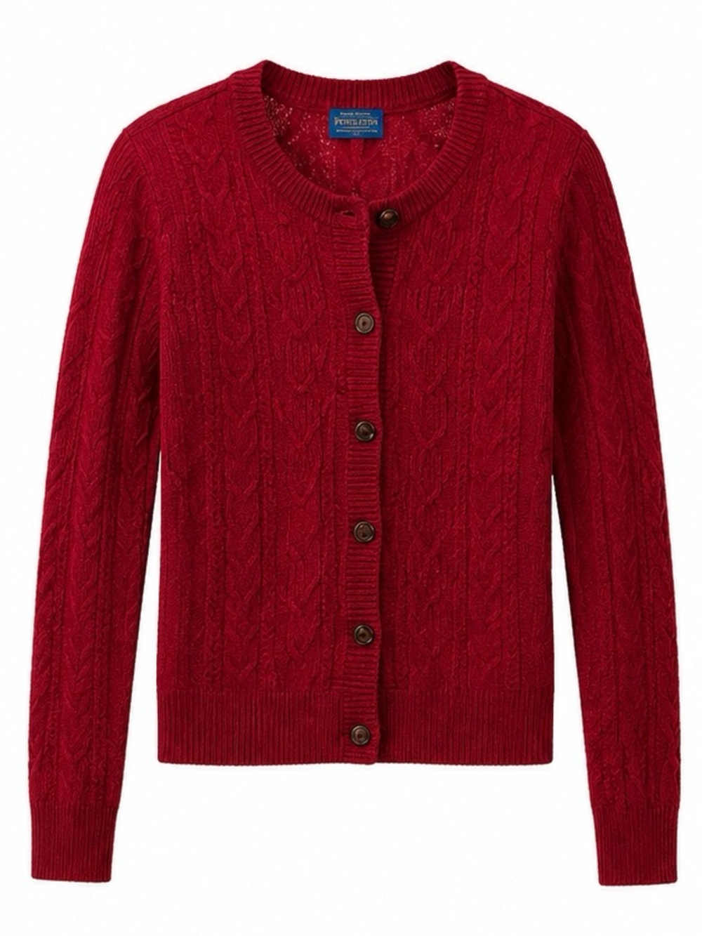 Pendleton 100% Wool Cable Knit Cardigan Sweater Red Button Front - Picture 3 of 4